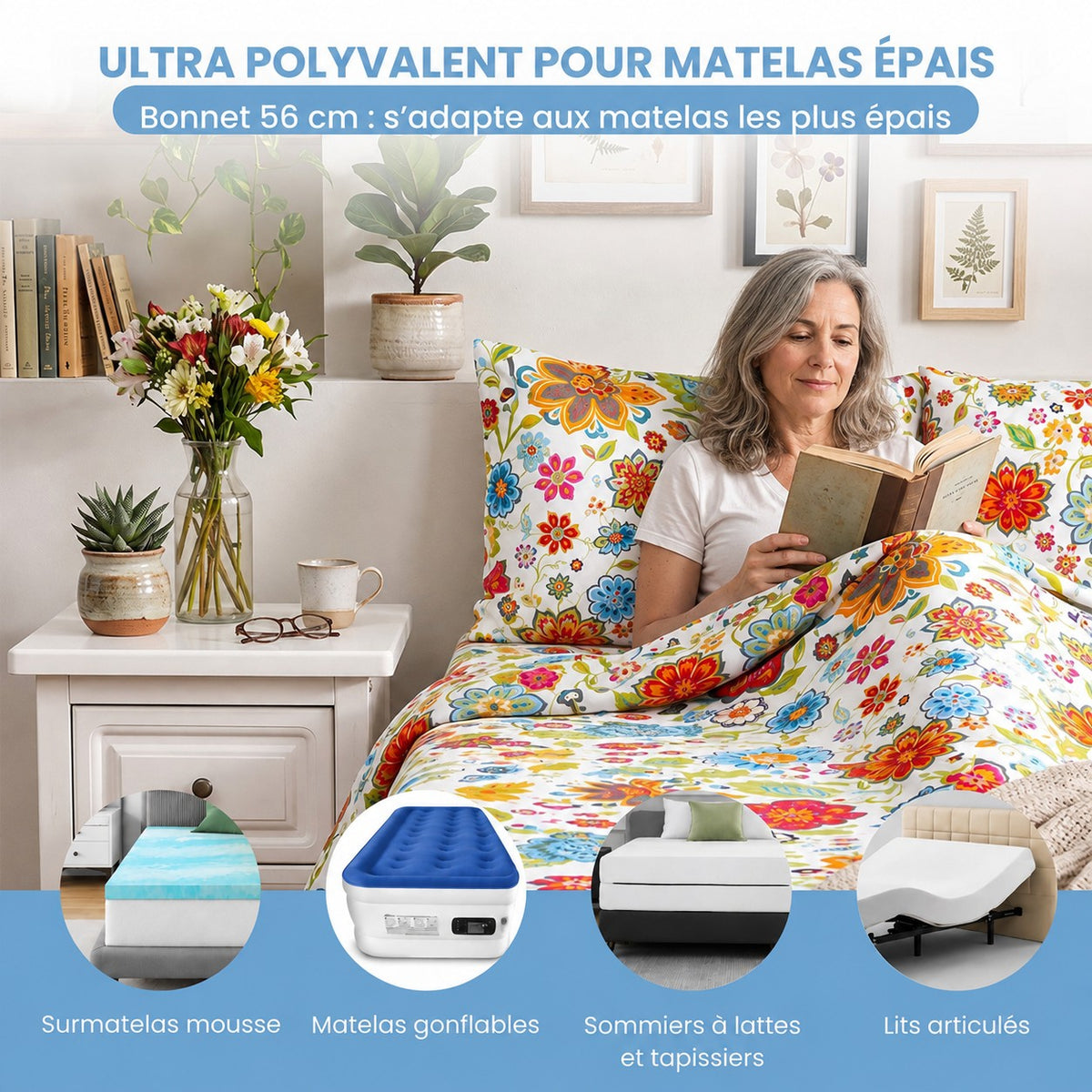 Bonnet 56 cm : s'adapte aux matelas les plus épais